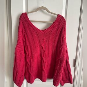 Pink Chunky Sweater XL Off Shoulder